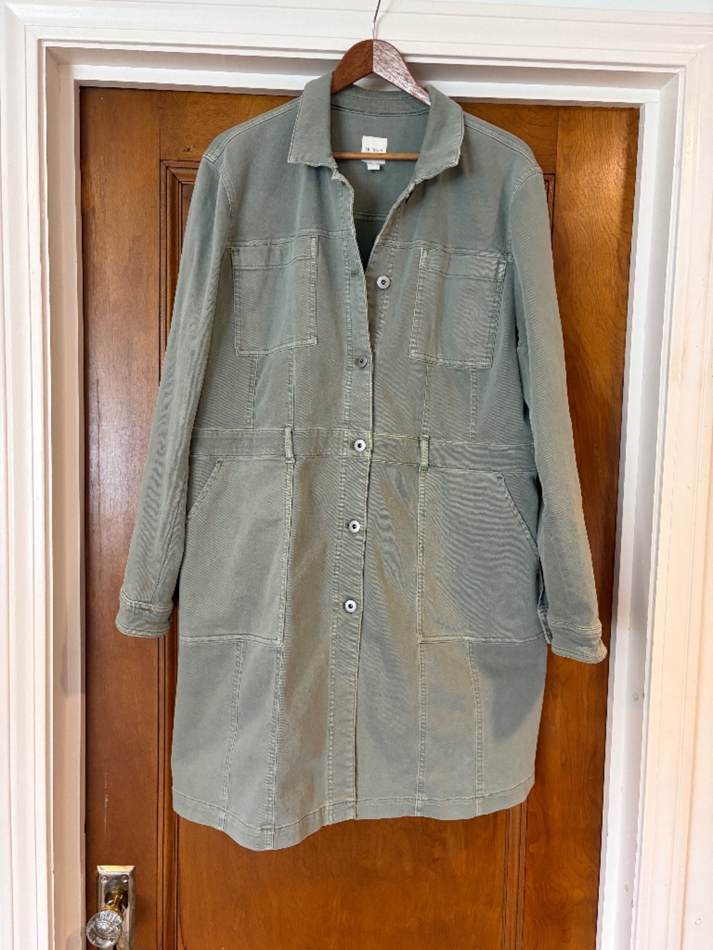J.Jill Sage Green Denim Tahoe Utility Duster Jacket (L) - Picture 1 of 4